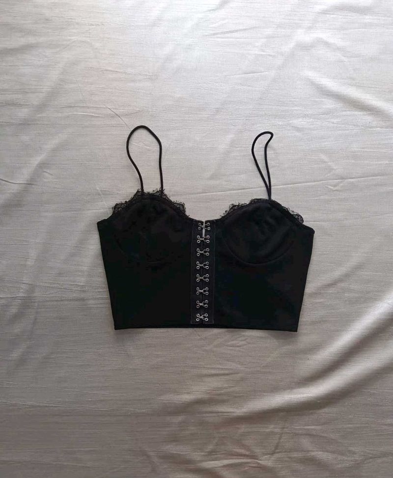 Black Corset Lace Trim Crop Top