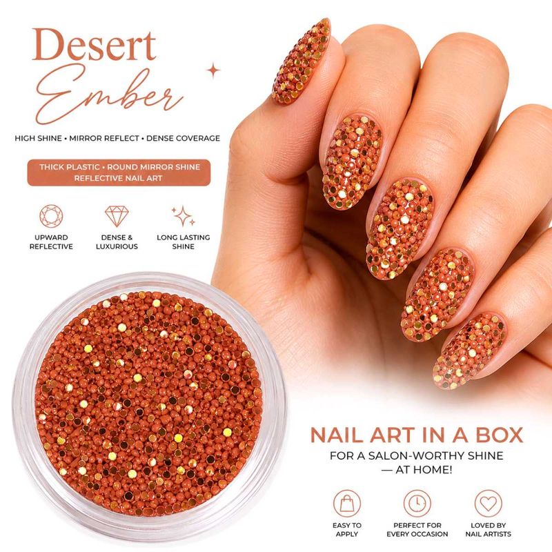 Desert Amber Mirror Glass Shine Seqins Nail Art
