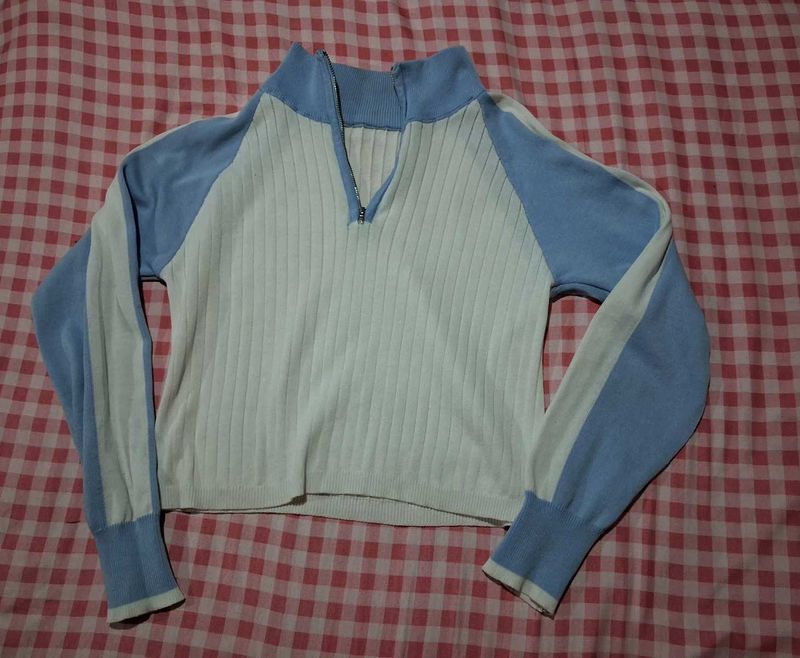 Cute Ribbed Knit Zip-Up Sweater