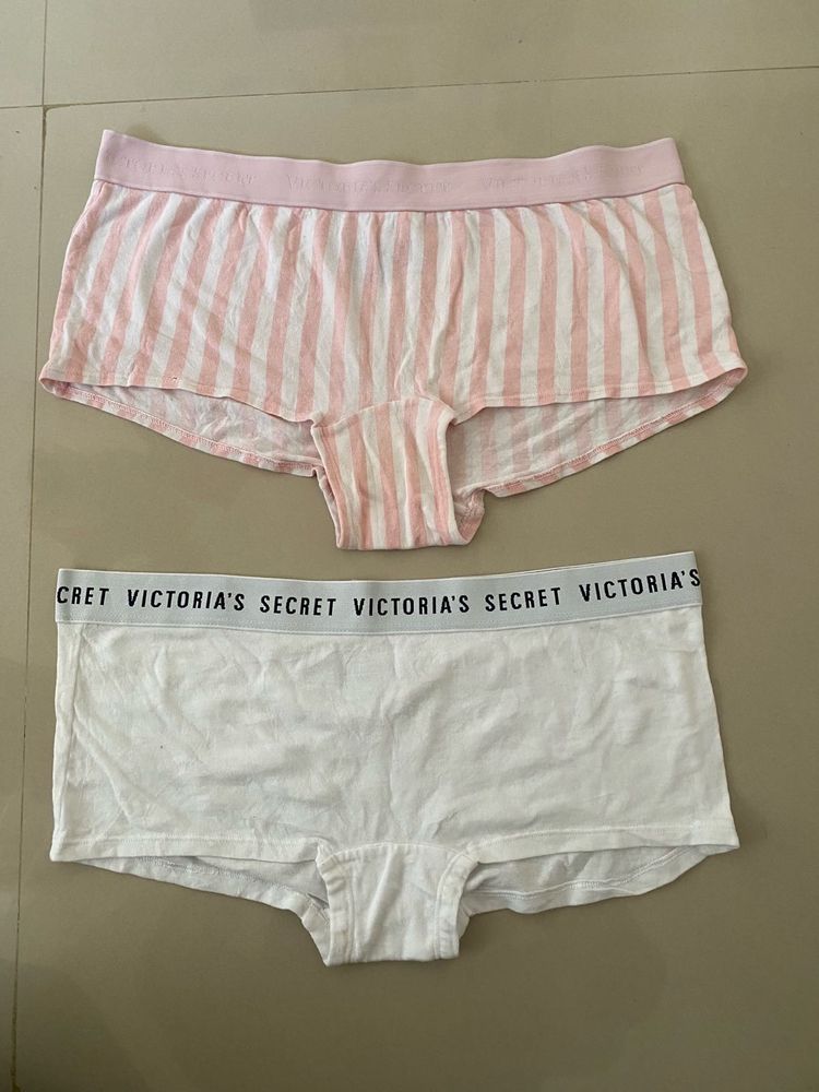 Victoria's Secret Pink Striped &amp; White Briefs Set
