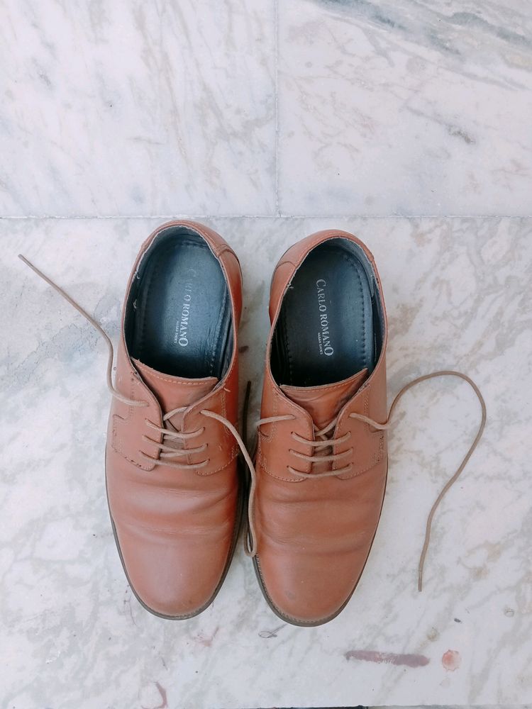 Men Leather Brown Shoes Brand Carlo Romano 7 No. Very Less Use