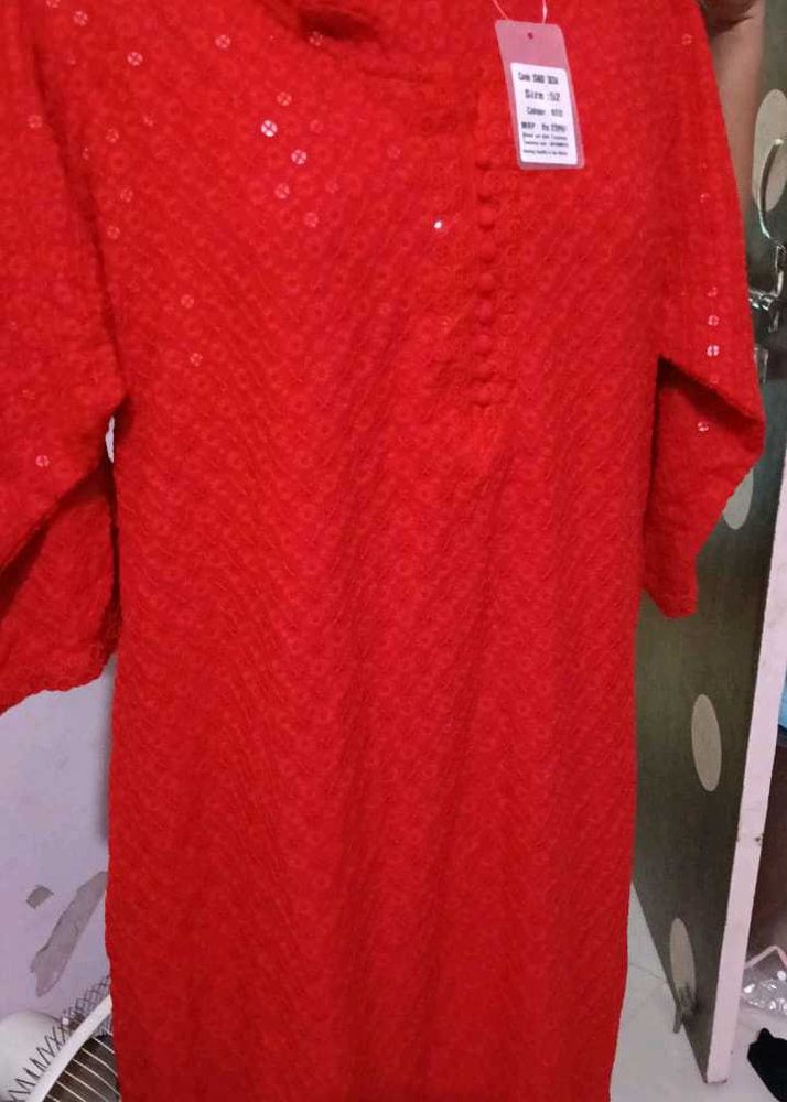 Red Embroidered Kurta