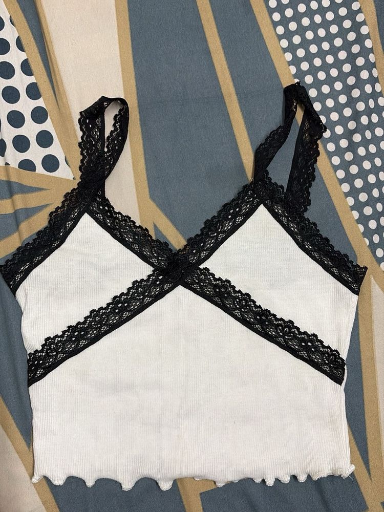 White Lace Trim Cami Top