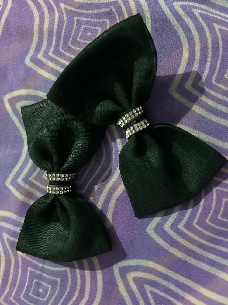 Dark Green Bow Hair Clips (Set of 2)
