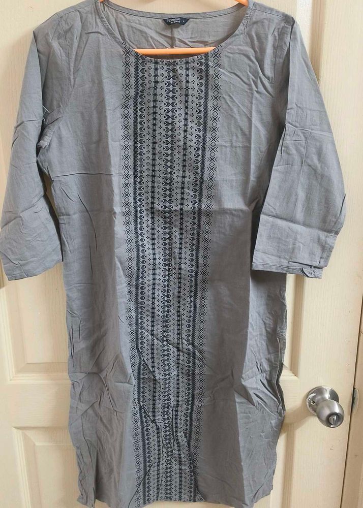 Grey Kurta with Embellished Neckline