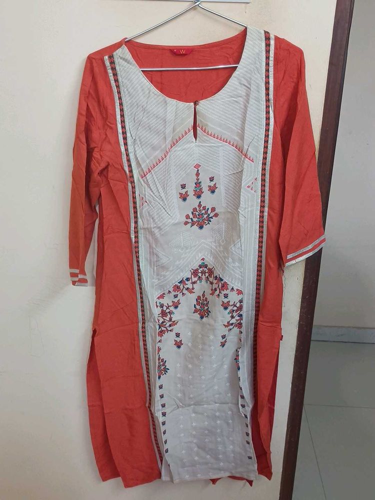 Orange Printed Kurta