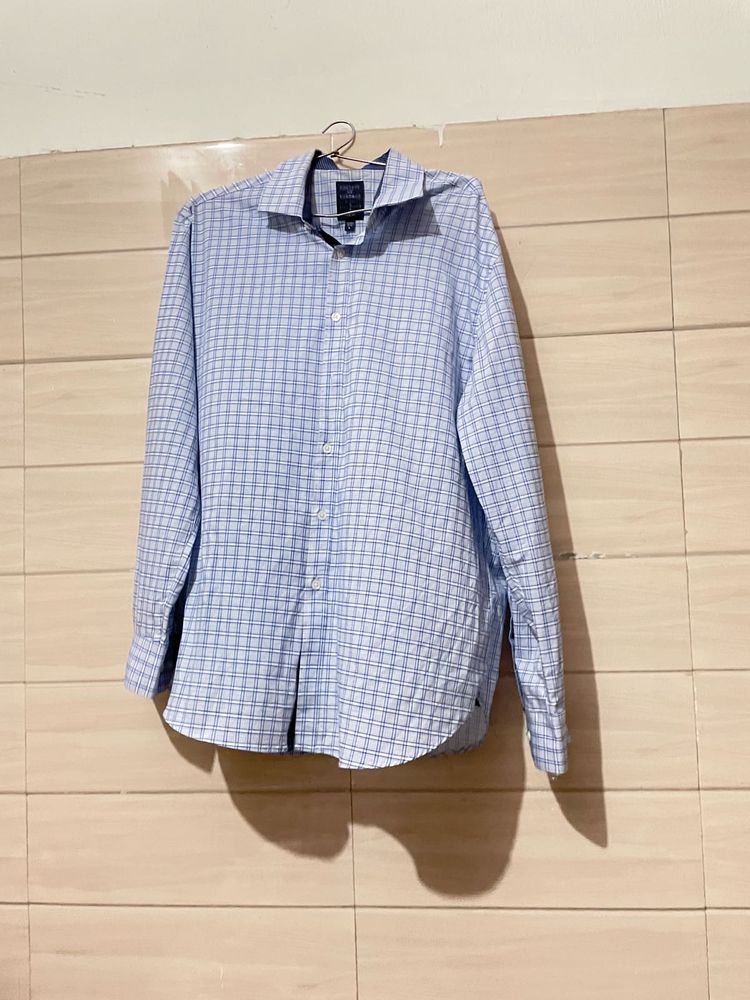 Imported Men's Blue Checkered Long Sleeve Shirt