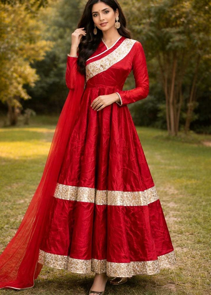 Red Anarkali Gown with Embellishments