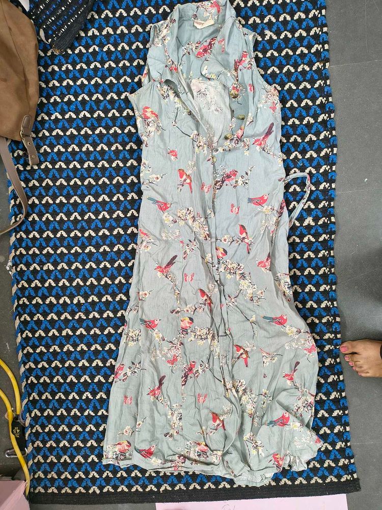 Light Blue Bird Print Maxi Dress