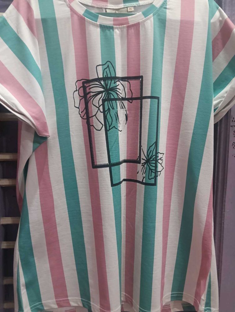 Striped T-Shirt with Floral Graphic