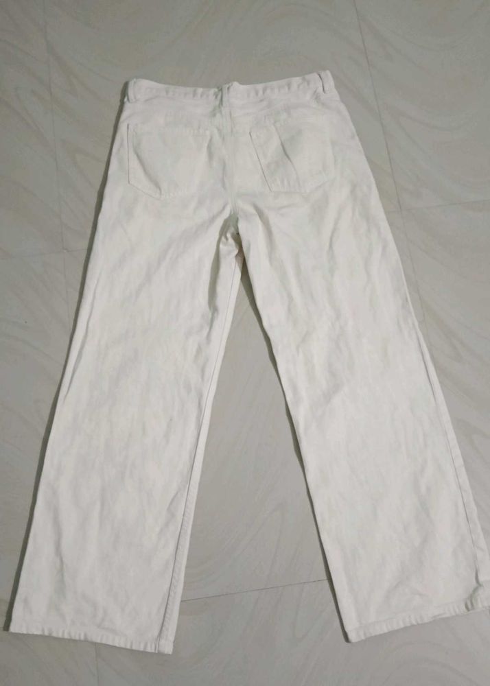Cream Wide Leg Jeans