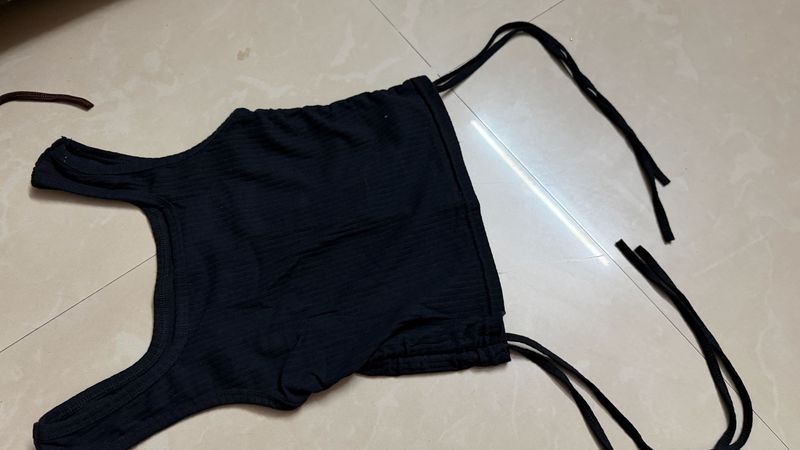 Black Drawstring Crop Top