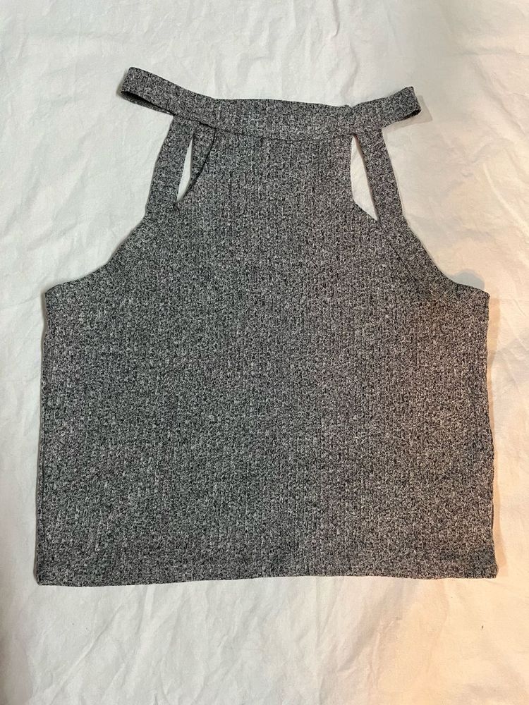 Charlotte Russe Grey Marled Ribbed Top