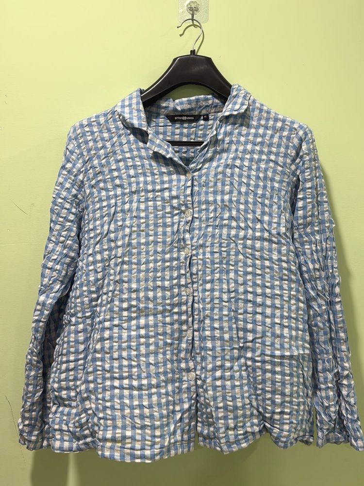 Blue Checkered Crinkled Shirt