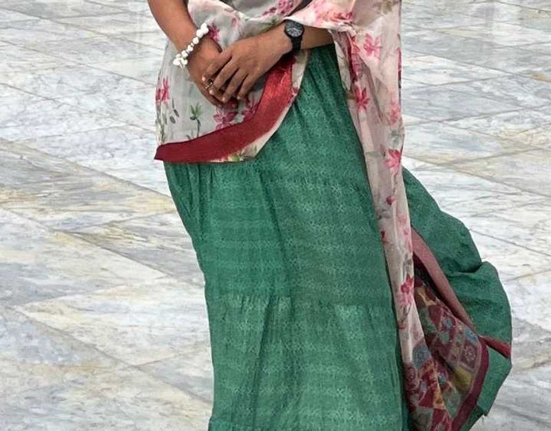 Flowy Green Ethnic Print Tiered Maxi Skirt