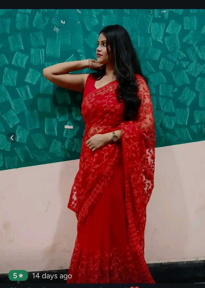 Red Embroidered Net Saree gift hamper