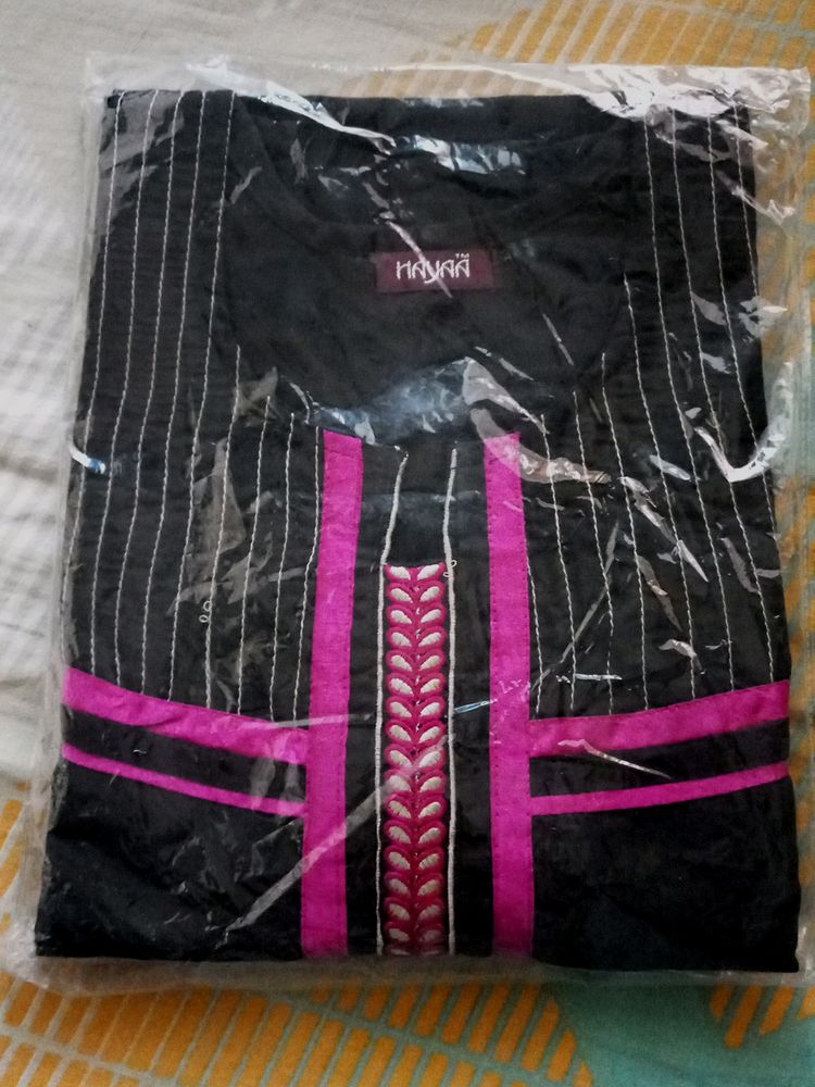 Stylish Black Kurti with Pink Accents
