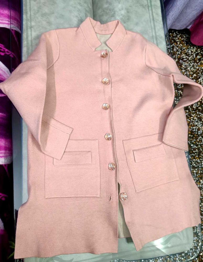 Elegant Pink Button-Down Coat