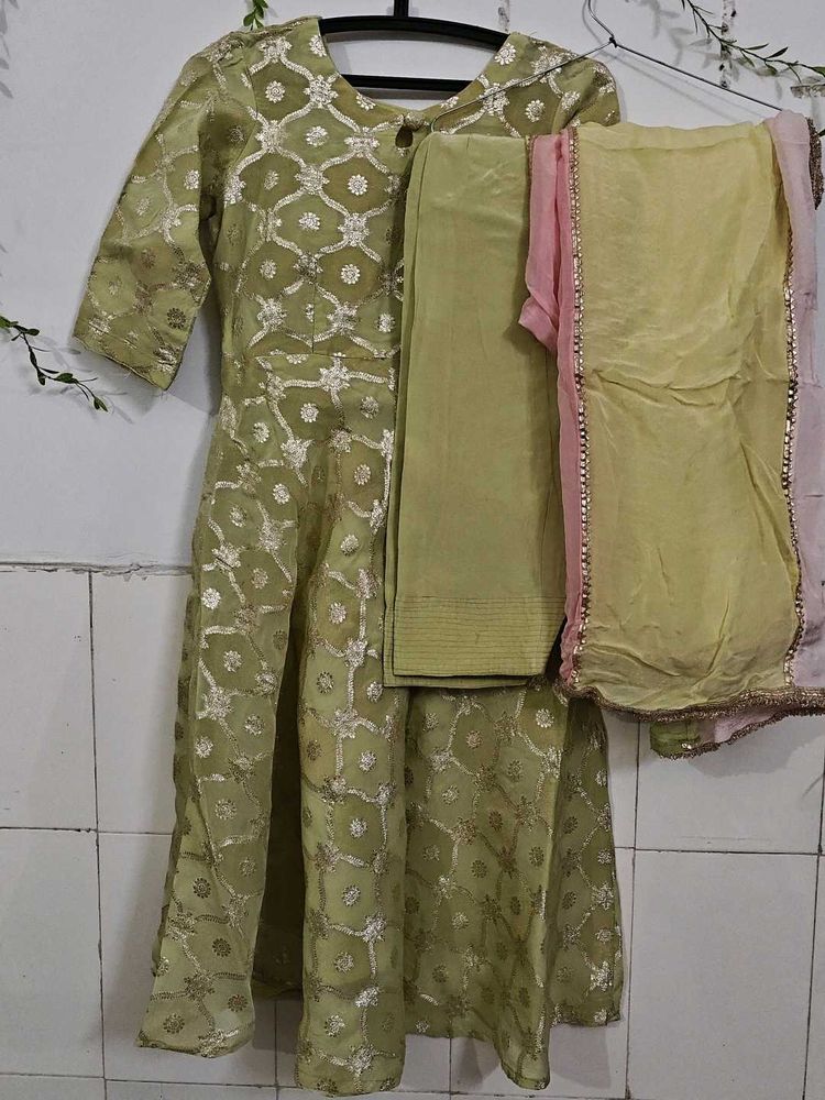 Elegant Green umbrella kurti with salwar