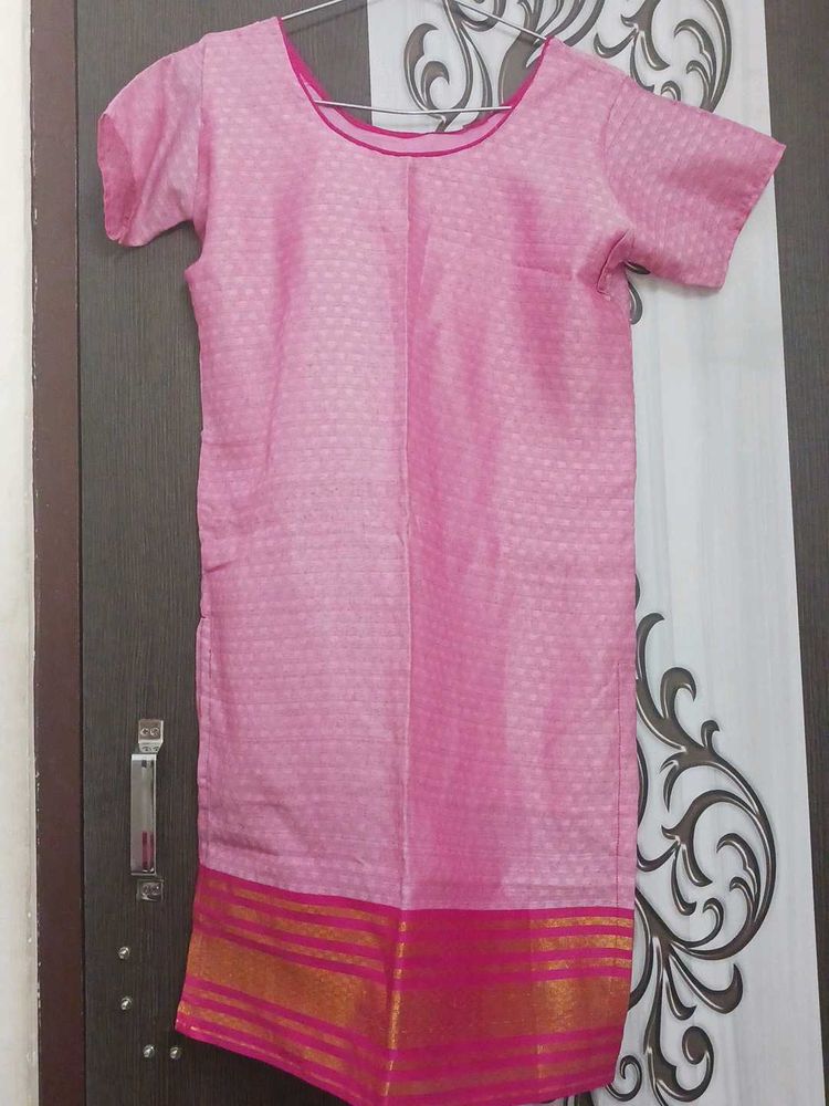 Pink Silk suit with Gold Border