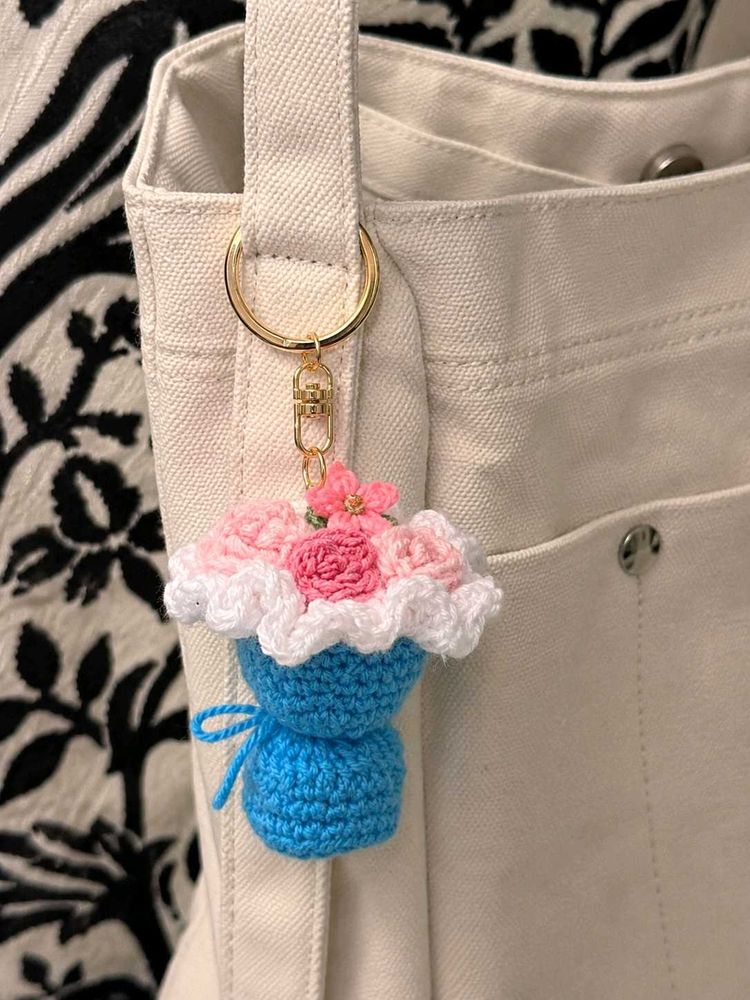 handmade crochet flower bouquet keychain