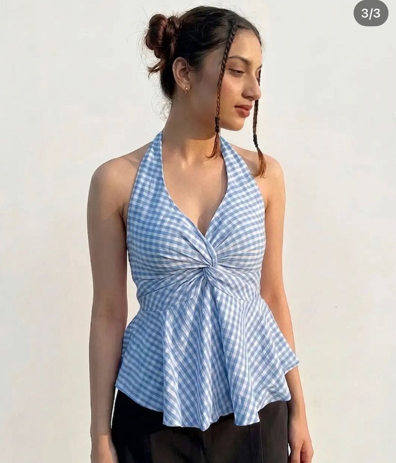 Chic Yellow Gingham Peplum Top
