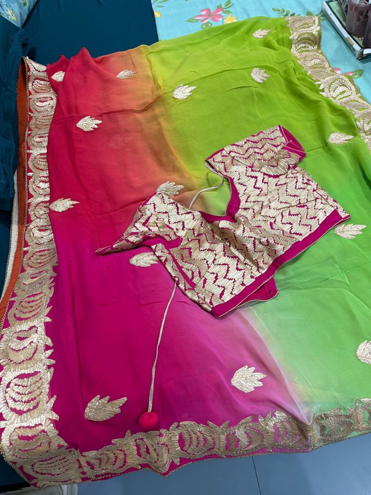 Vibrant Ombre Saree with Embellished Blouse
