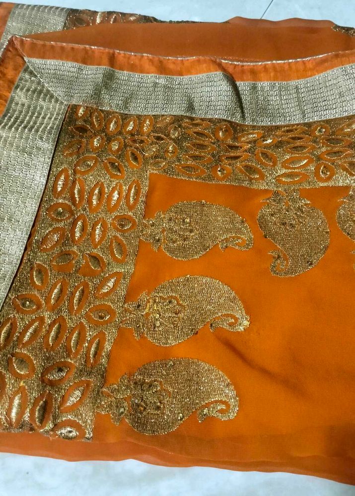 Embroidery Mustard Coloured Saree