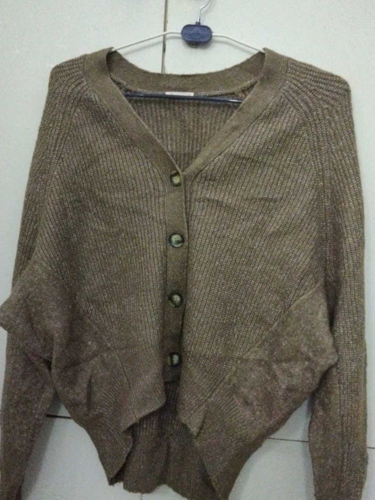 Oversized Brown Knit Cardigan