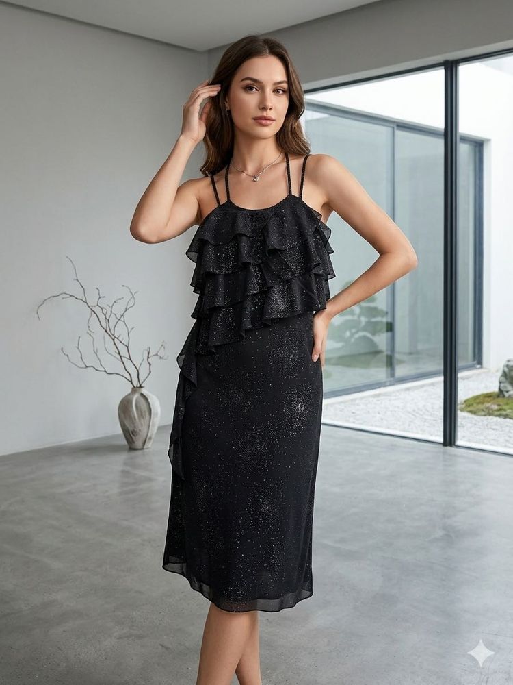 Chic Black Ruffled Mini Dress