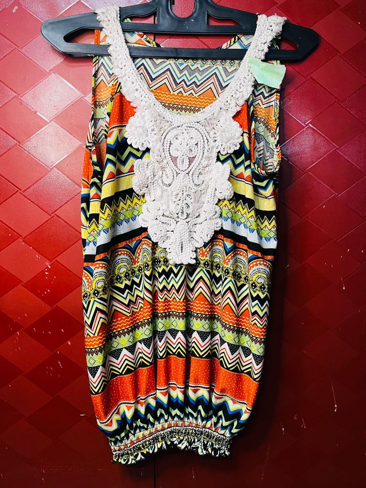 Boho Crochet Trim Sleeveless Top