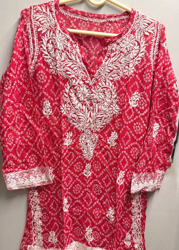 Lucknowi Chikankari Red Kurta