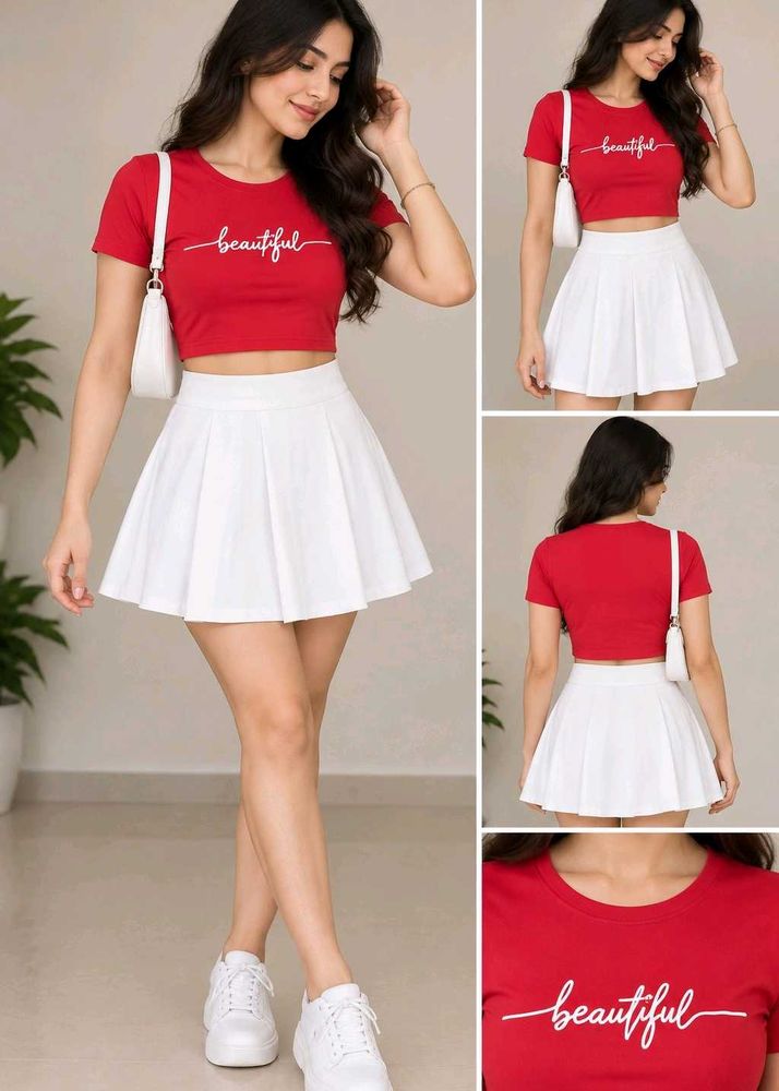 Red 'Beautiful' Crop Top