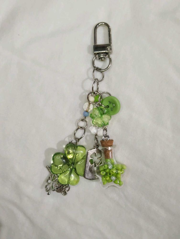 trendy Cute Green Lucky clover Charm Keychain