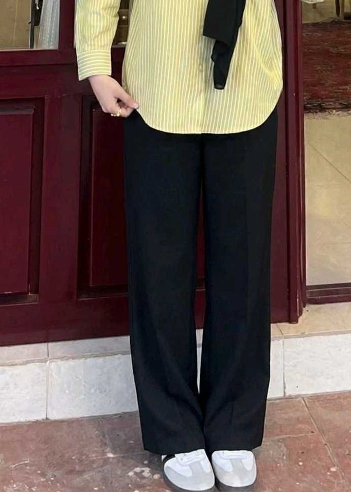 Black Straight-Leg Trousers with Drawstring