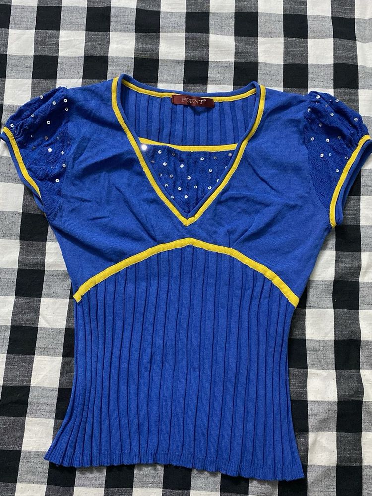 Chic Blue &amp; Yellow Sequin Top