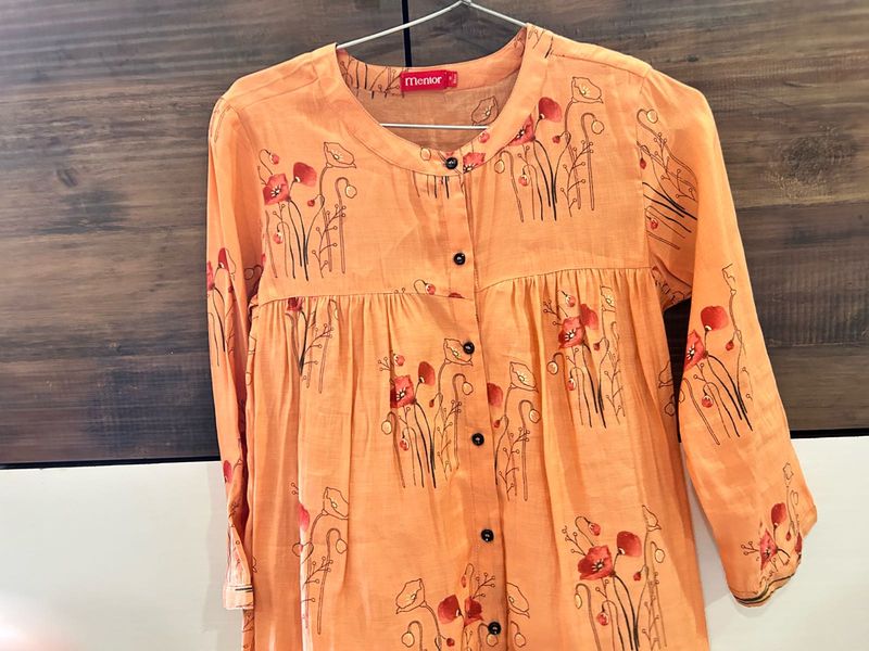 Orange Printed A-Line Top | Flowy Kurti Style