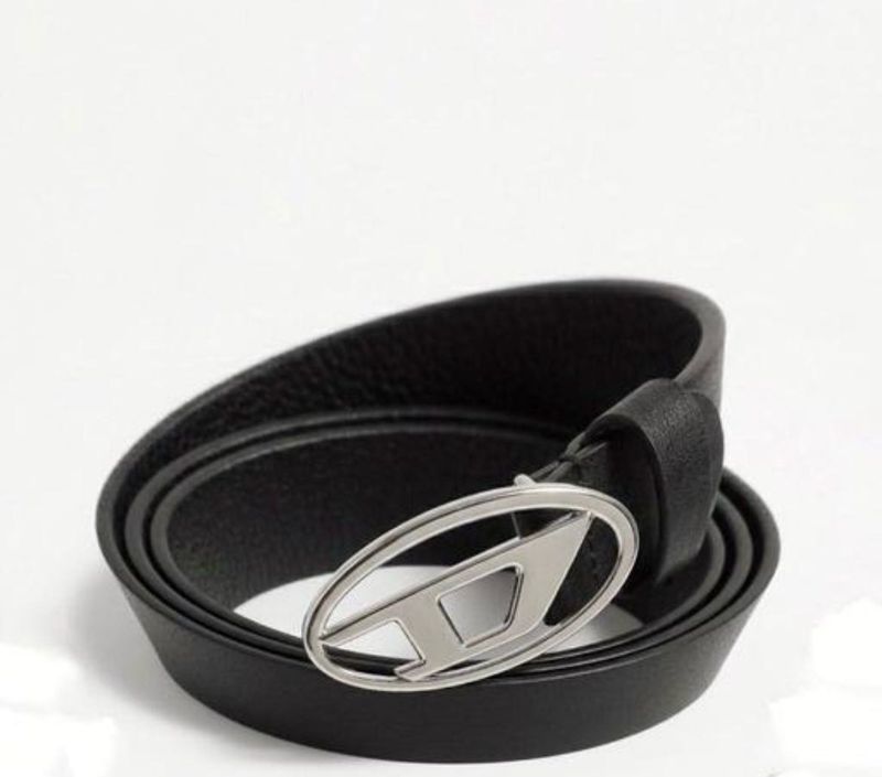 Diesel Black Leather Belt with Silver Buckle