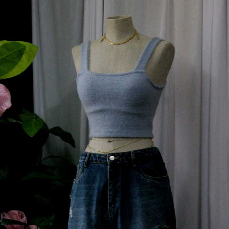 price fixed Blue Fuzzy Cropped Tank