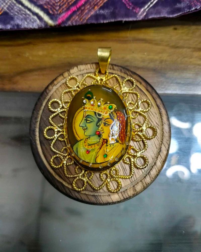 Radha Krishna Hand-painted Pendant
