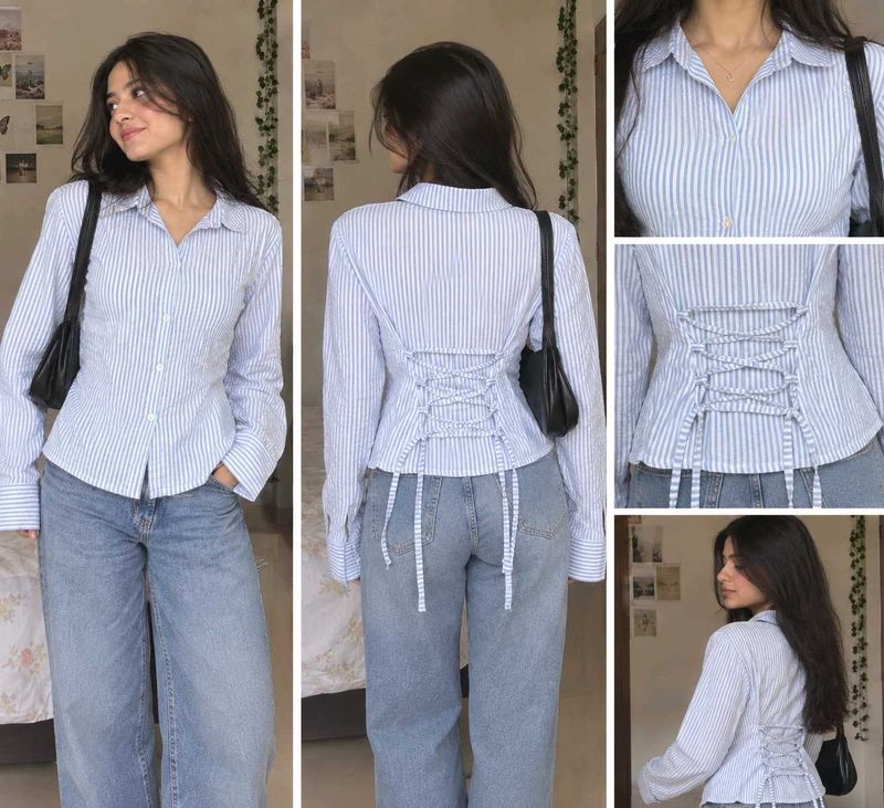 Striped Corset Button-Down Shirt