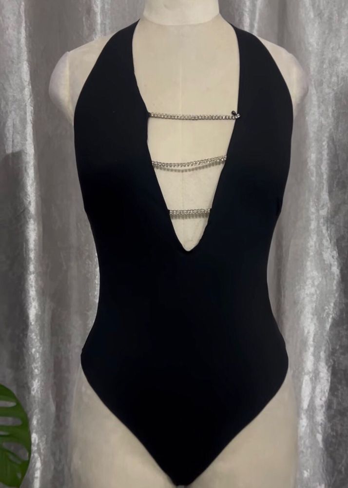 Chic Black Halter Neck Bodysuit