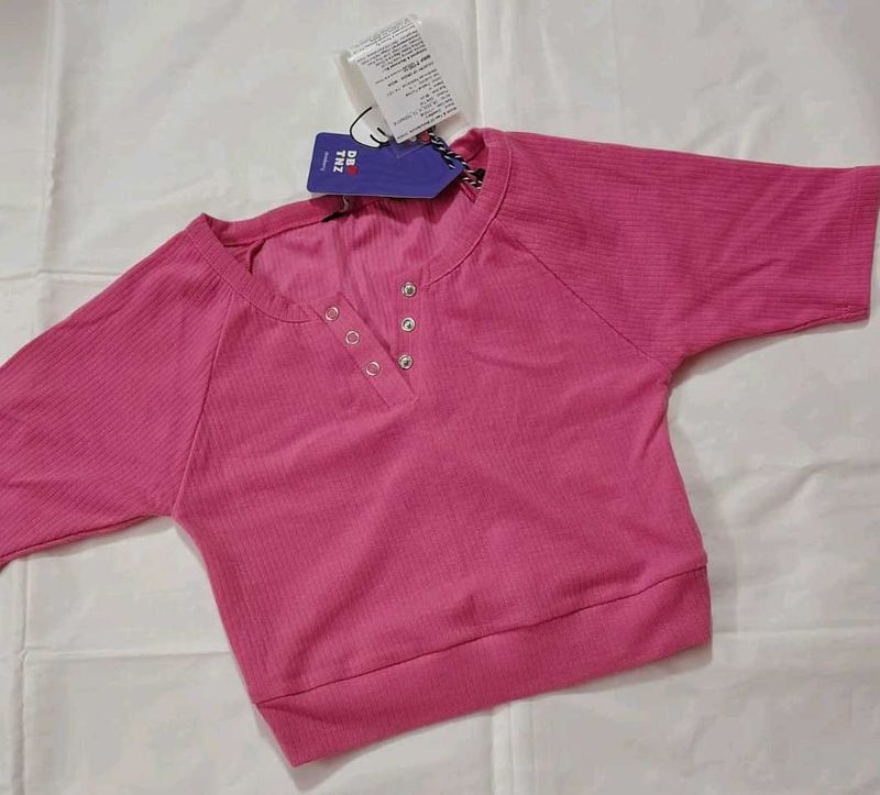 Vibrant Pink Ribbed Henley Top