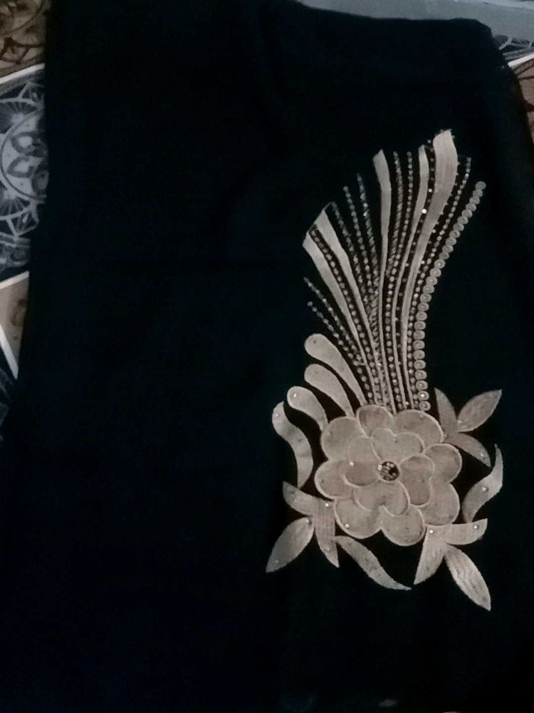 Embellished Black and gold work anarkali burkha wi