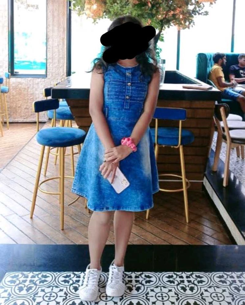 Denim A-line mini / short Dress sleeveless