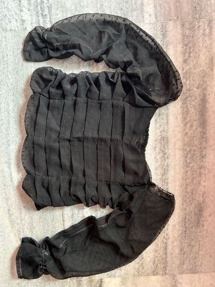 Chic Black Sheer Puff Sleeve Top