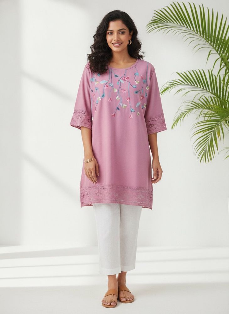 Embroidered Pink Kurti