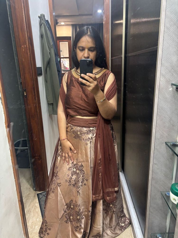 Elegant Brown Floral Lehenga Choli
