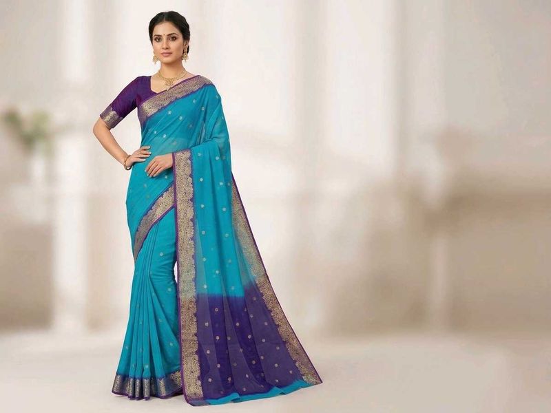Beautiful Blue &amp; Purple Saree without blouse