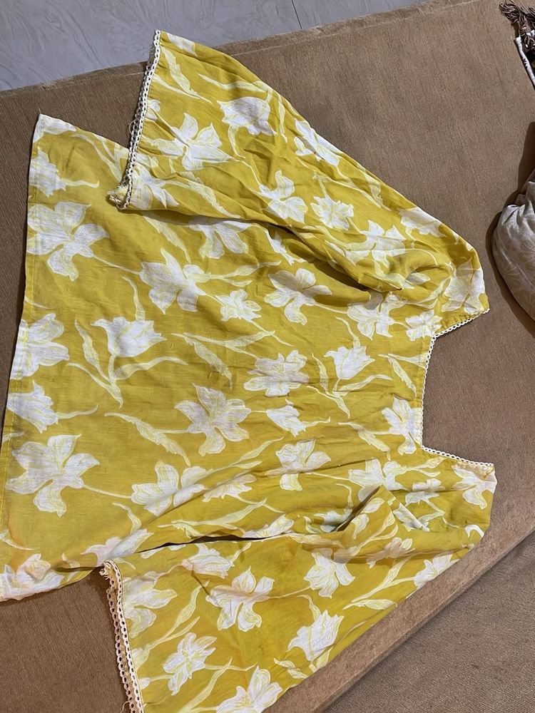 Floral Print Yellow Kurta🎀🫶🏻